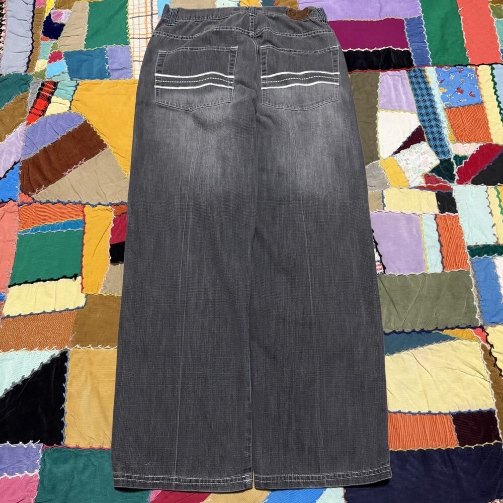 Risk Y2K Baggy Loose Fit Grey Embroidered Jeans 32Wx32L